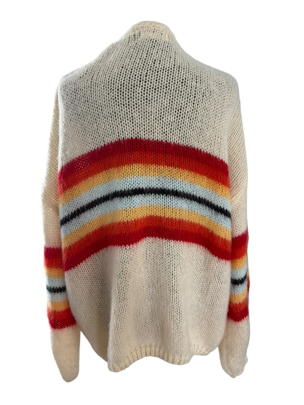 Cream Open-Front Cardigan with Multicolor Stripe Accents - Picture 4 of 8